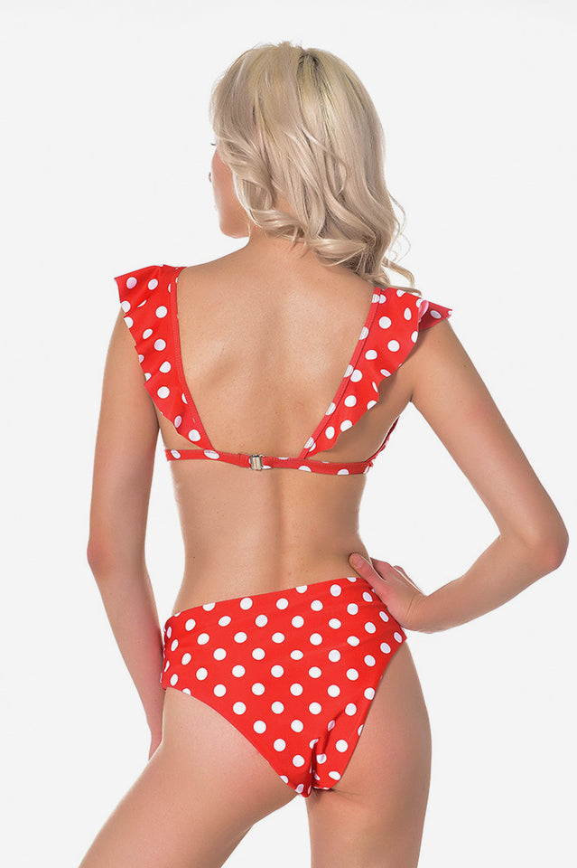 Polka Dot High Waist Ruffle Bikini