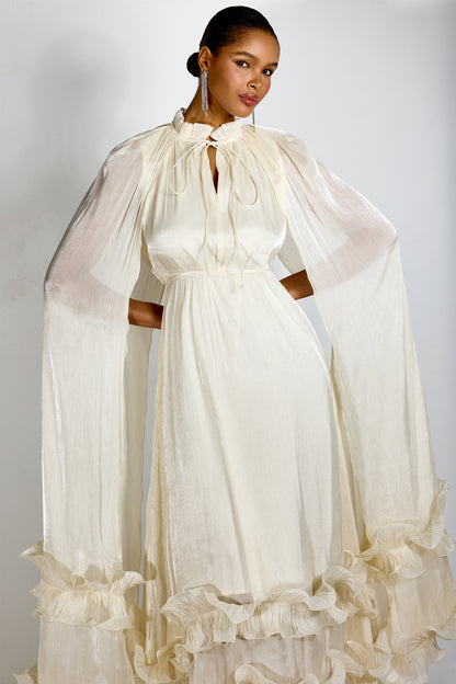Shirley Cape-effect Ruffled Midi Dress
