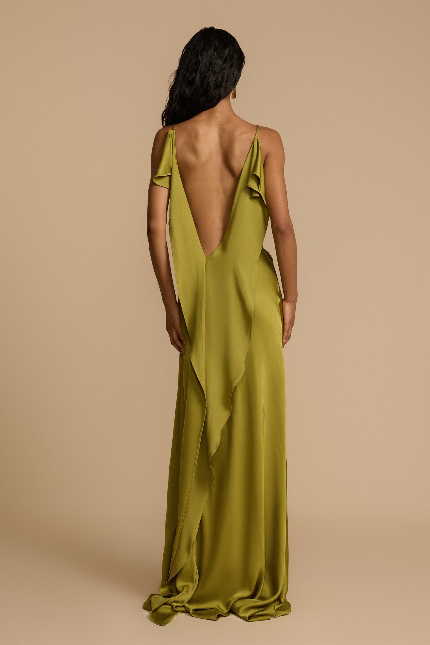 Paula Backless Ruffle Detail Satin Maxi Dress – FOIOR
