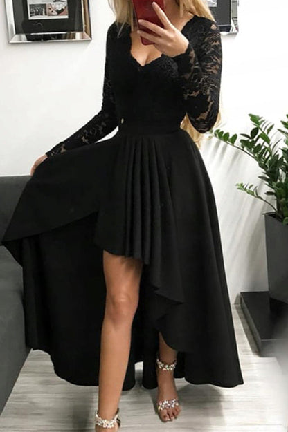 Floral Lace Satin Maxi Prom Dress