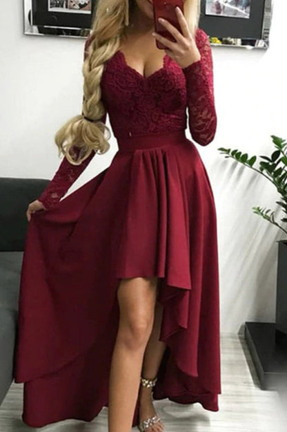 Floral Lace Satin Maxi Prom Dress