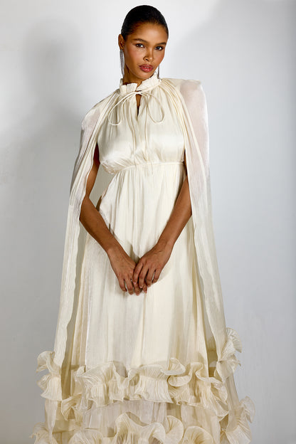 Shirley Cape-effect Ruffled Midi Dress