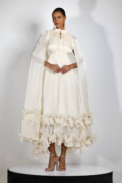 Shirley Cape-effect Ruffled Midi Dress