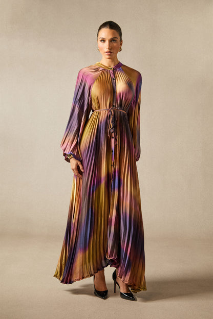 Zoey Balloon Sleeve Pleated Maxi Dress