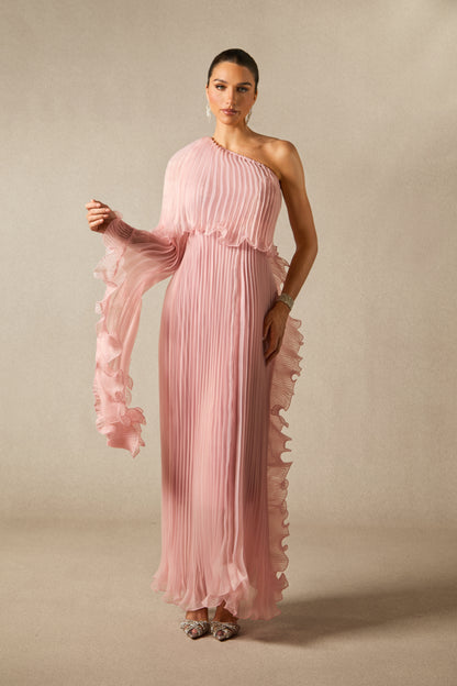 Khloe One Shoulder Pleated Ruffle Maxi Dress