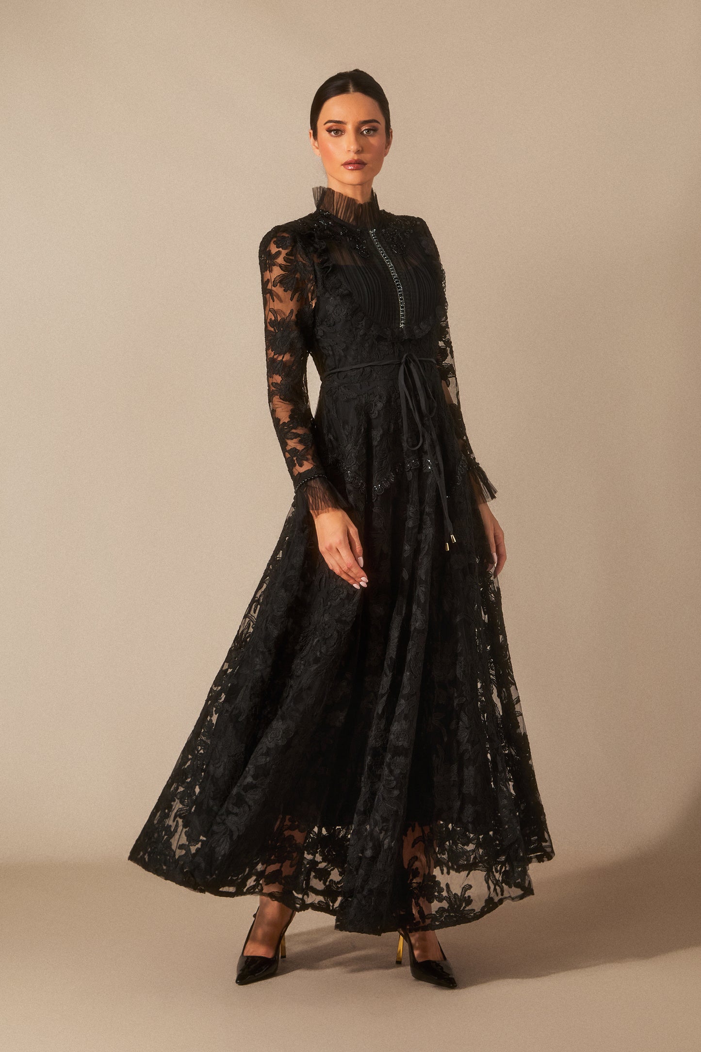 Alice Floral Lace Mock Neck Maxi Dress