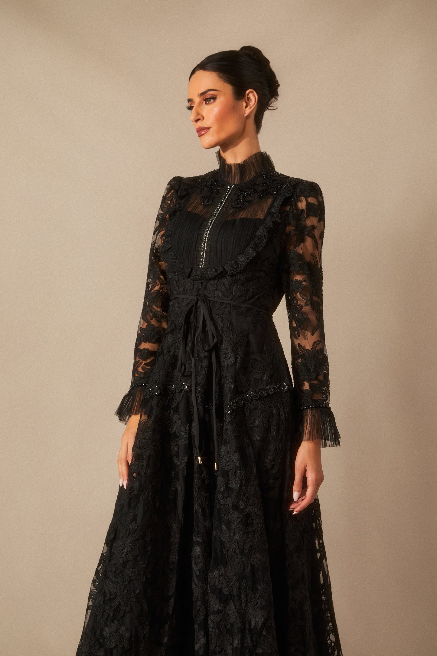 Alice Floral Lace Mock Neck Maxi Dress