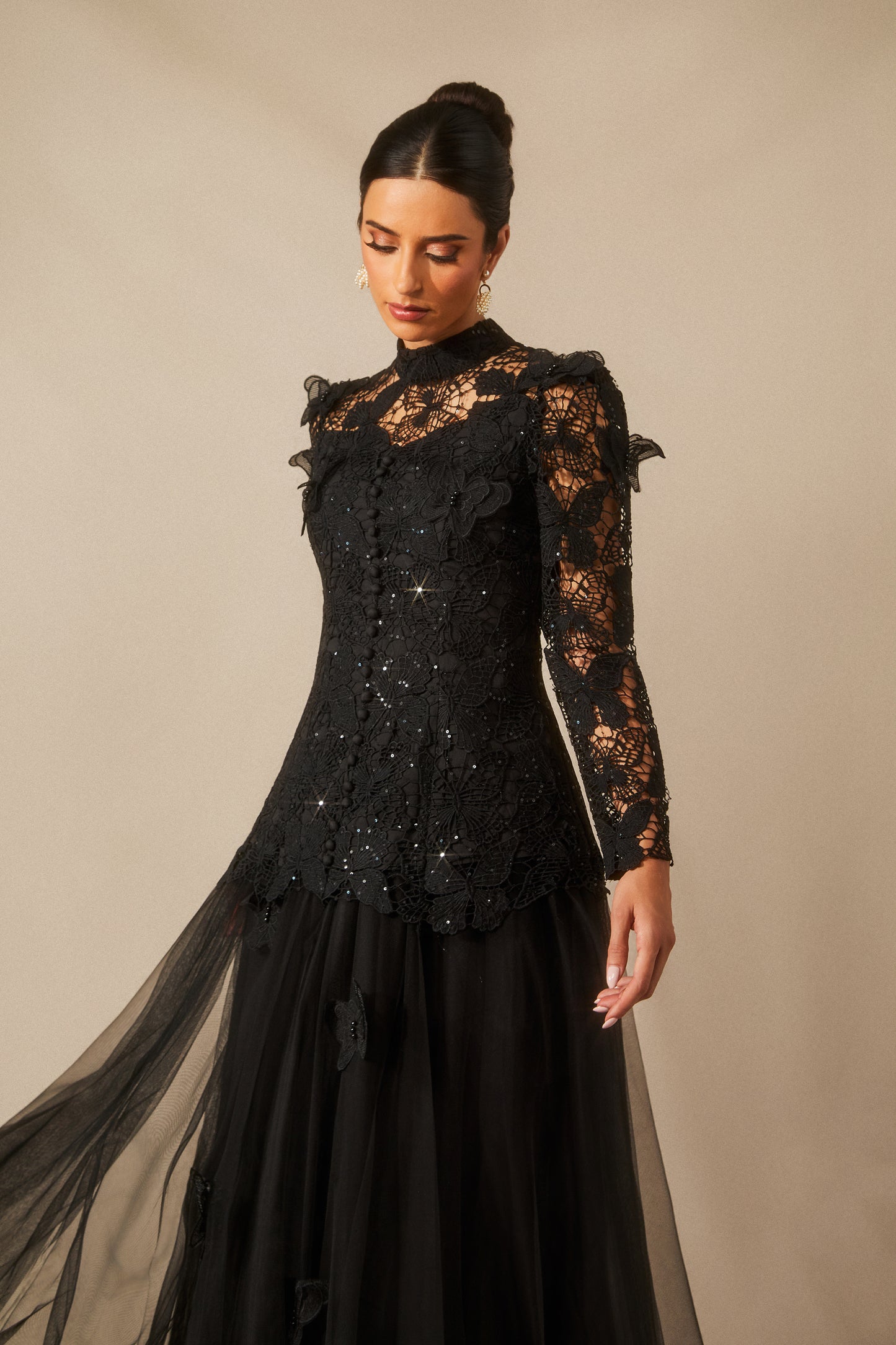 Elizabeth Butterfly Embroidered Lace Maxi Dress