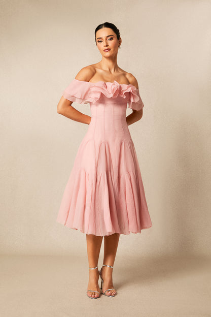 Vita Off Shoulder Ruffle Midi Dress