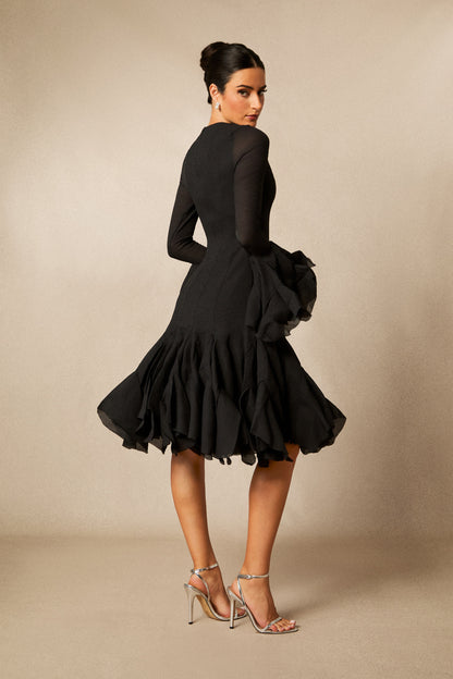 Gloria Long Sleeve Flared Hem Midi Dress