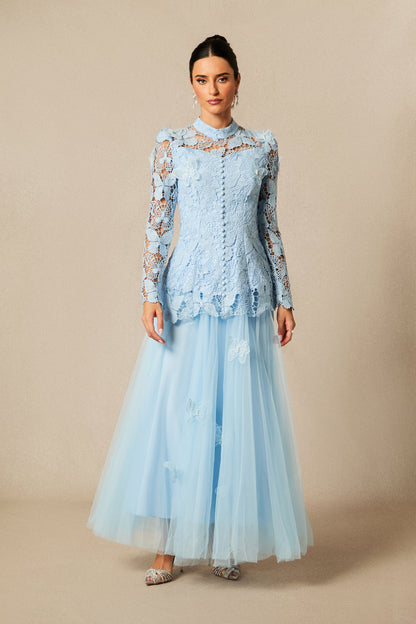 Elizabeth Butterfly Embroidered Lace Maxi Dress