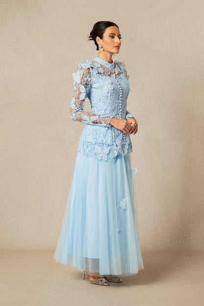 Elizabeth Butterfly Embroidered Lace Maxi Dress