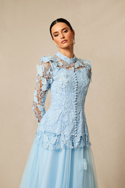 Elizabeth Butterfly Embroidered Lace Maxi Dress