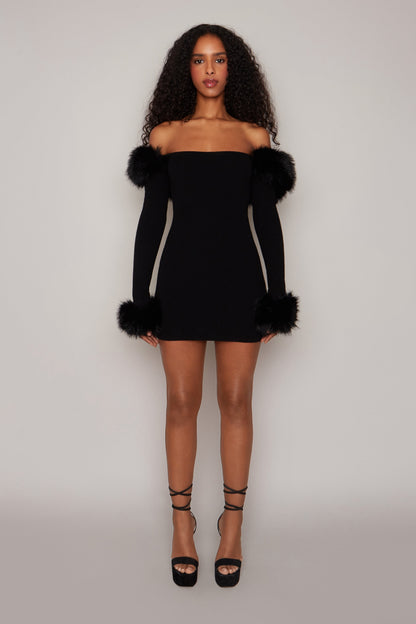 Ruth Faux Fur Off Shoulder Knit Mini Dress