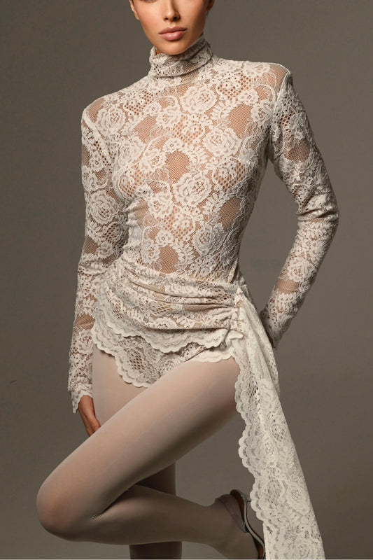 Bonnie High Neck Embroidered Lace Bodysuit