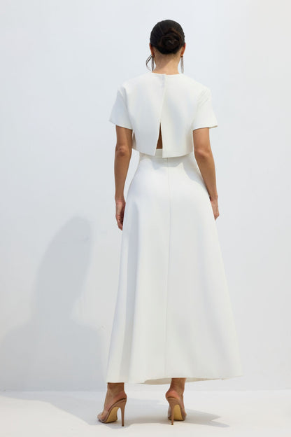 Angelica Floral Applique Short Sleeve Top & Skirt Set