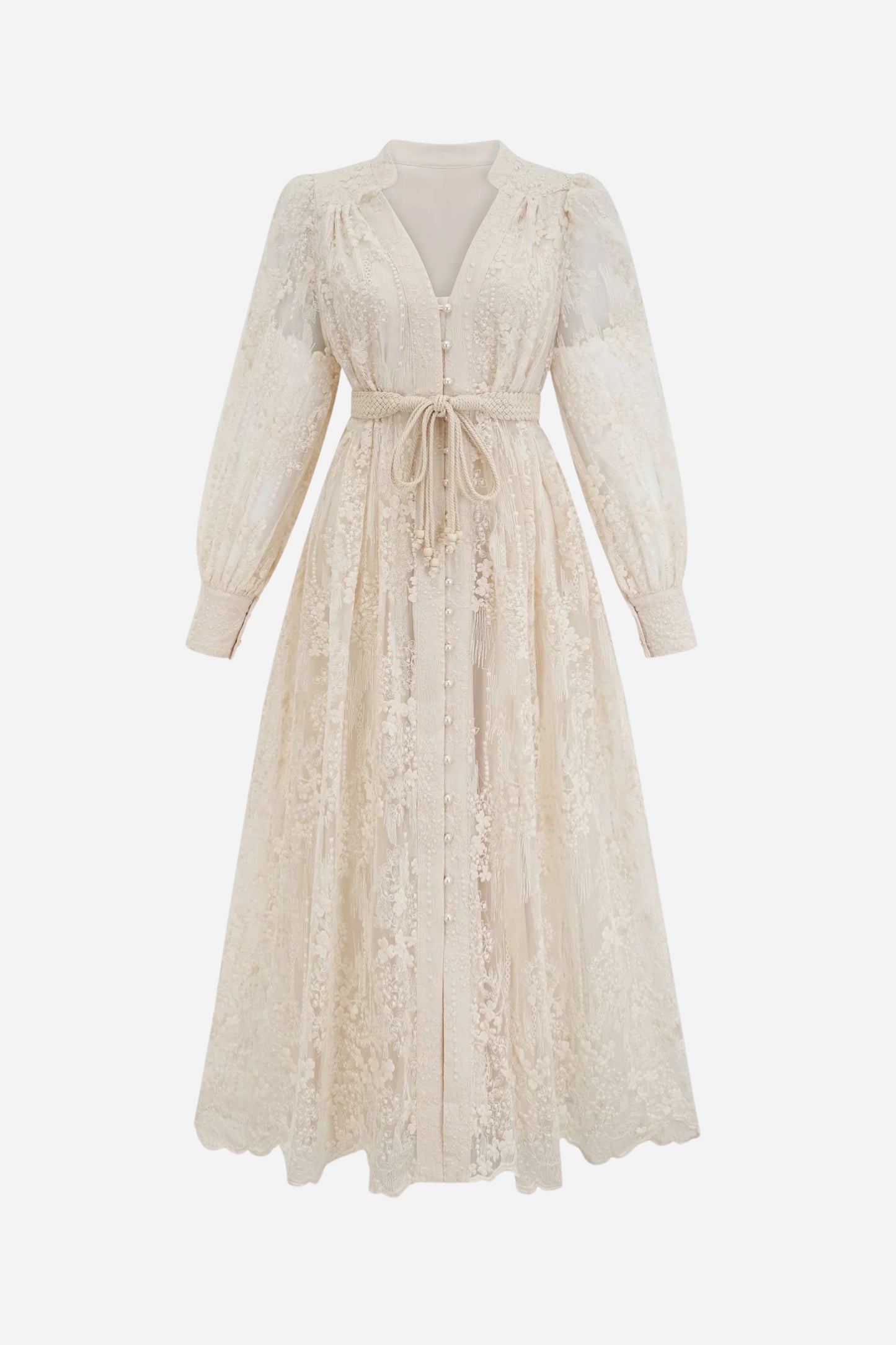 Madeline V-Neck Lace Embroidered Midi Dress