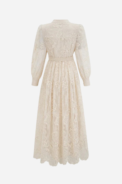 Madeline V-Neck Lace Embroidered Midi Dress