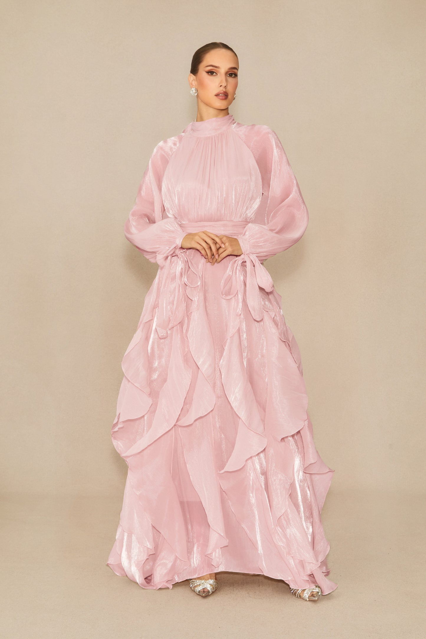 Estella Puff Sleeve Ruffle Trim Maxi Dress