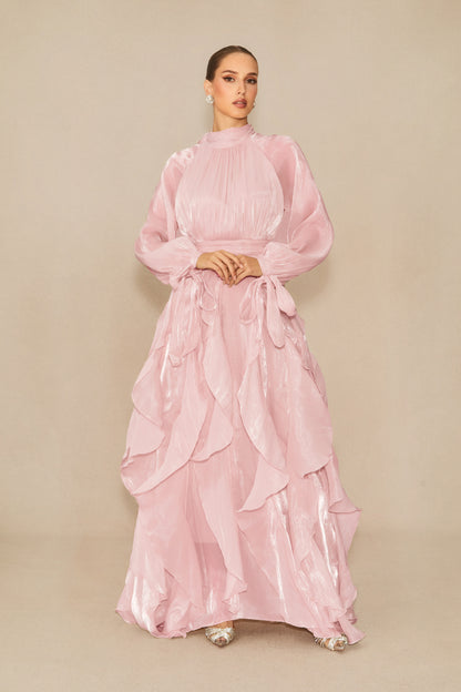 Estella Puff Sleeve Ruffle Trim Maxi Dress