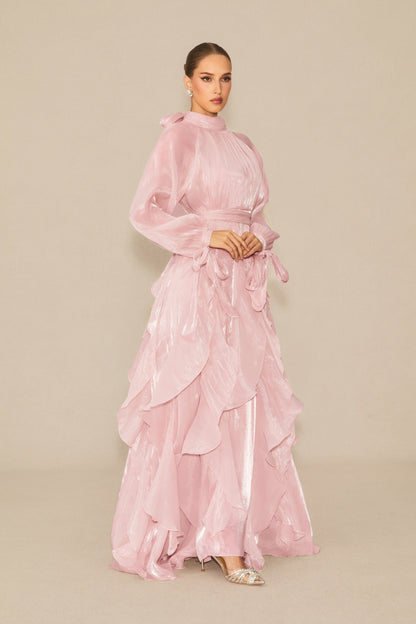 Estella Puff Sleeve Ruffle Trim Maxi Dress