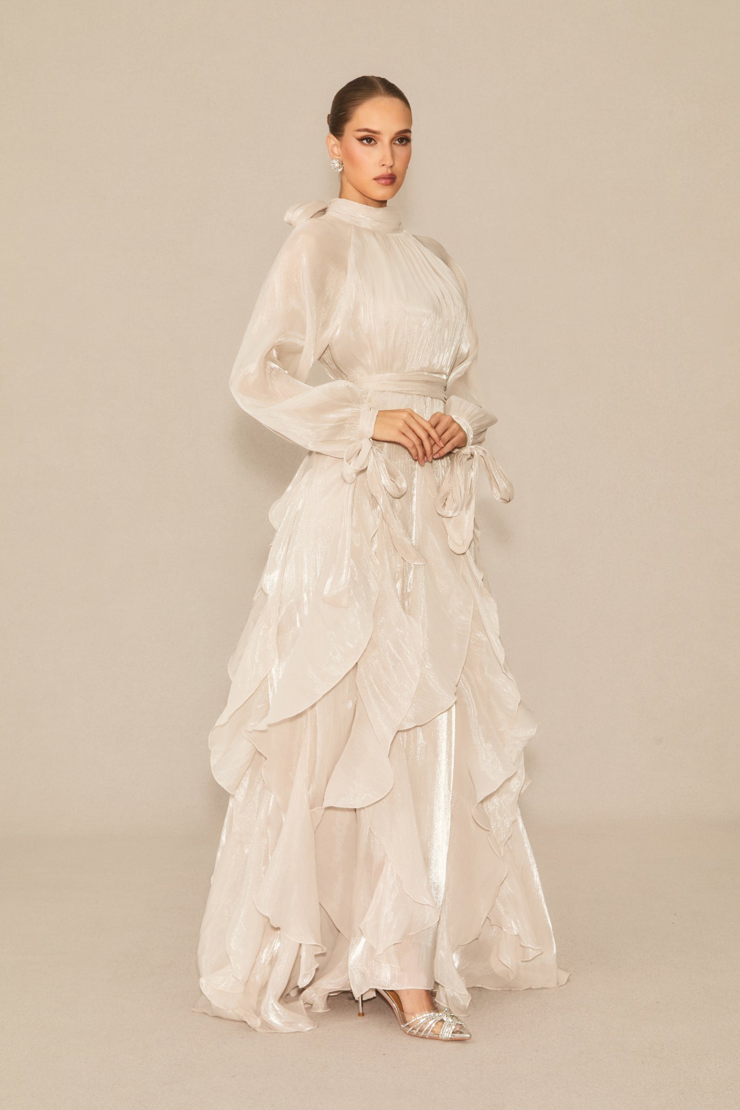 Estella Puff Sleeve Ruffle Trim Maxi Dress