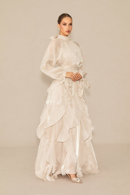 Estella Puff Sleeve Ruffle Trim Maxi Dress