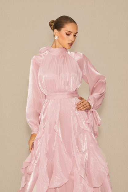 Estella Puff Sleeve Ruffle Trim Maxi Dress