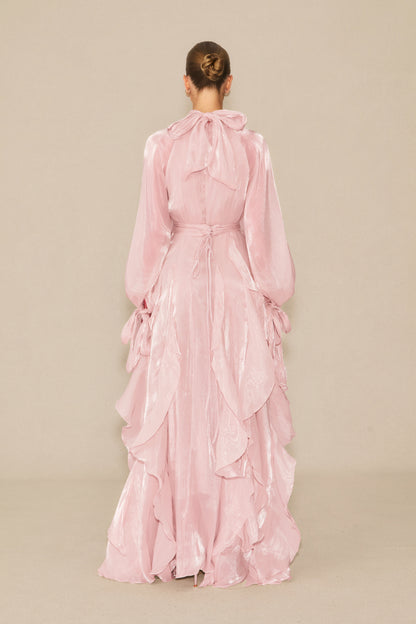 Estella Puff Sleeve Ruffle Trim Maxi Dress