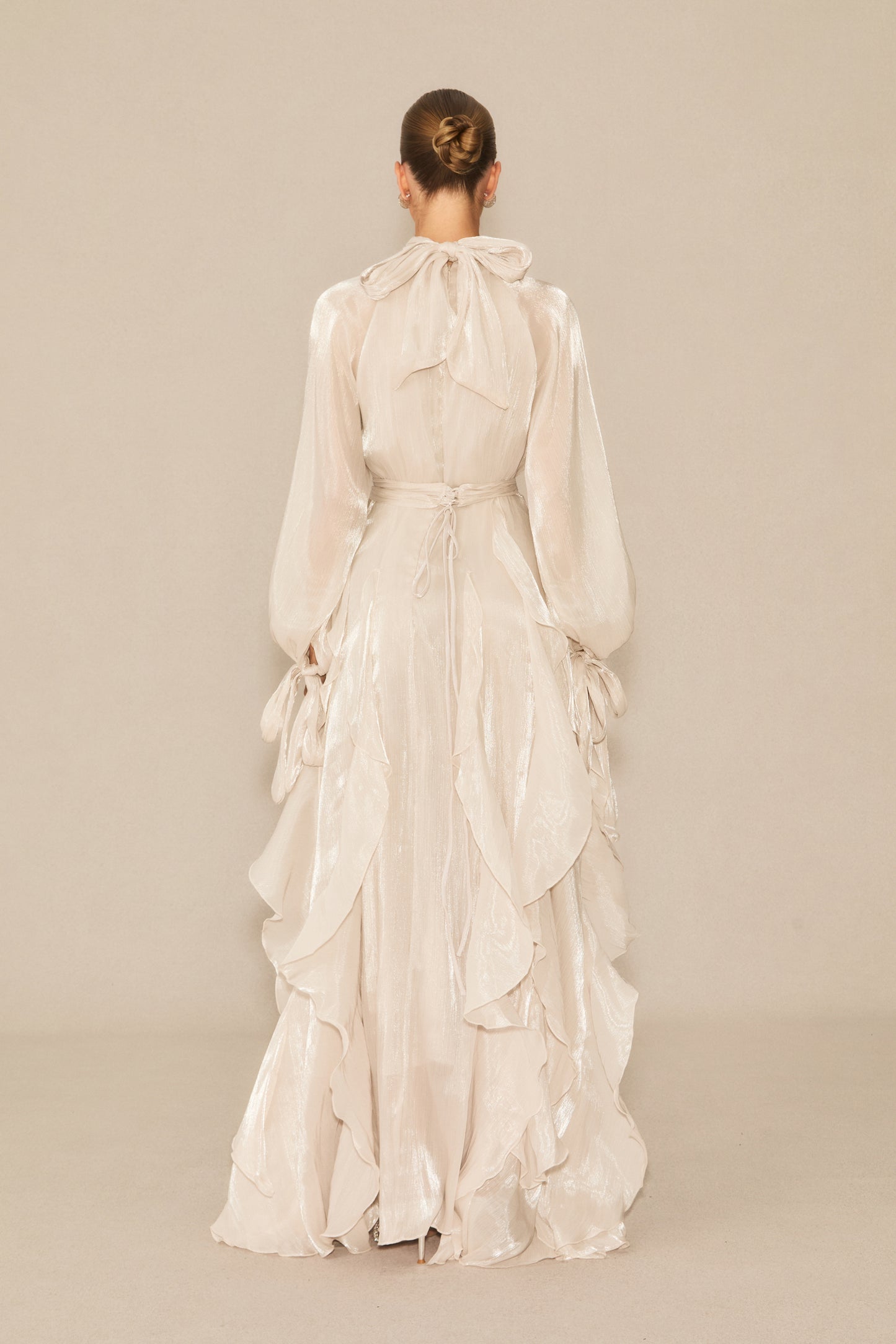 Estella Puff Sleeve Ruffle Trim Maxi Dress