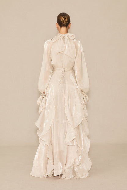 Estella Puff Sleeve Ruffle Trim Maxi Dress