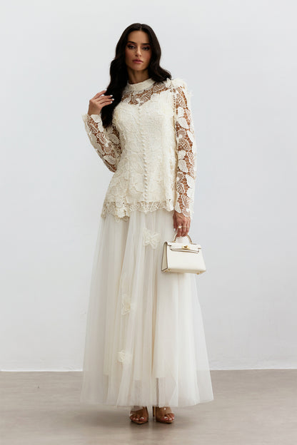 Elizabeth Butterfly Embroidered Lace Maxi Dress