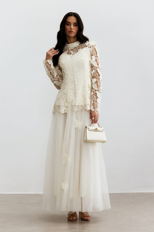 Elizabeth Butterfly Embroidered Lace Maxi Dress
