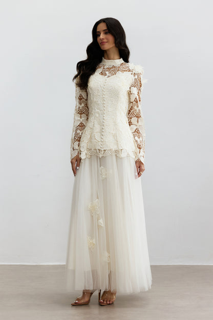 Elizabeth Butterfly Embroidered Lace Maxi Dress