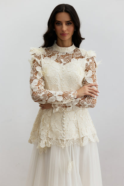 Elizabeth Butterfly Embroidered Lace Maxi Dress