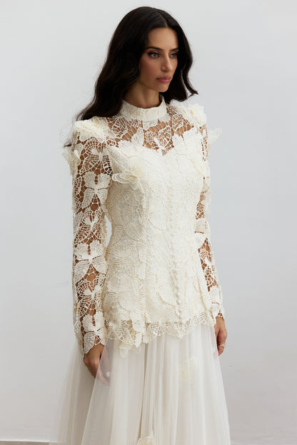 Elizabeth Butterfly Embroidered Lace Maxi Dress