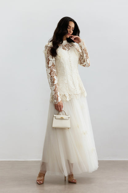 Elizabeth Butterfly Embroidered Lace Maxi Dress