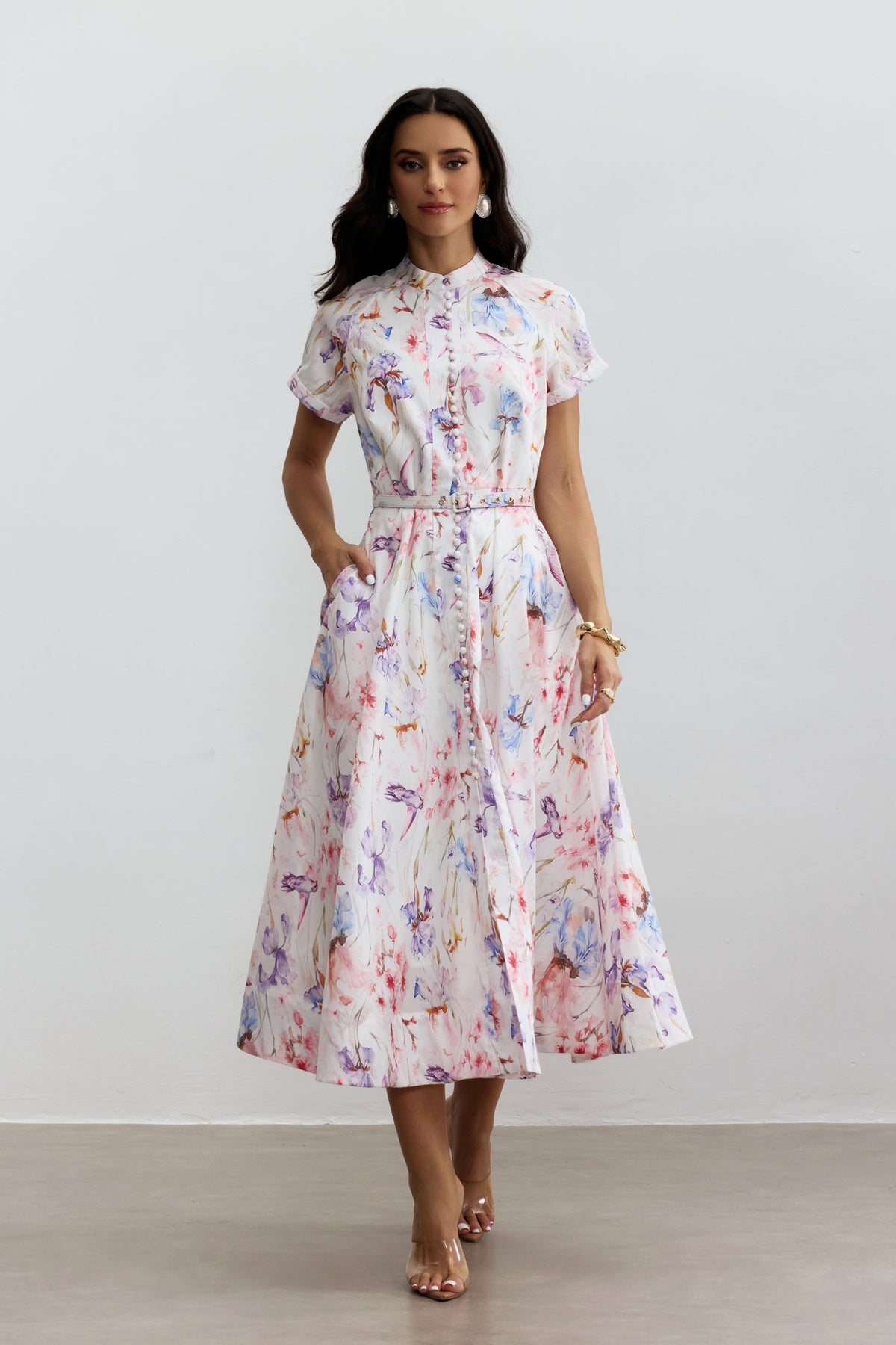 Muriel Floral Print Short Sleeveless Midi Dress