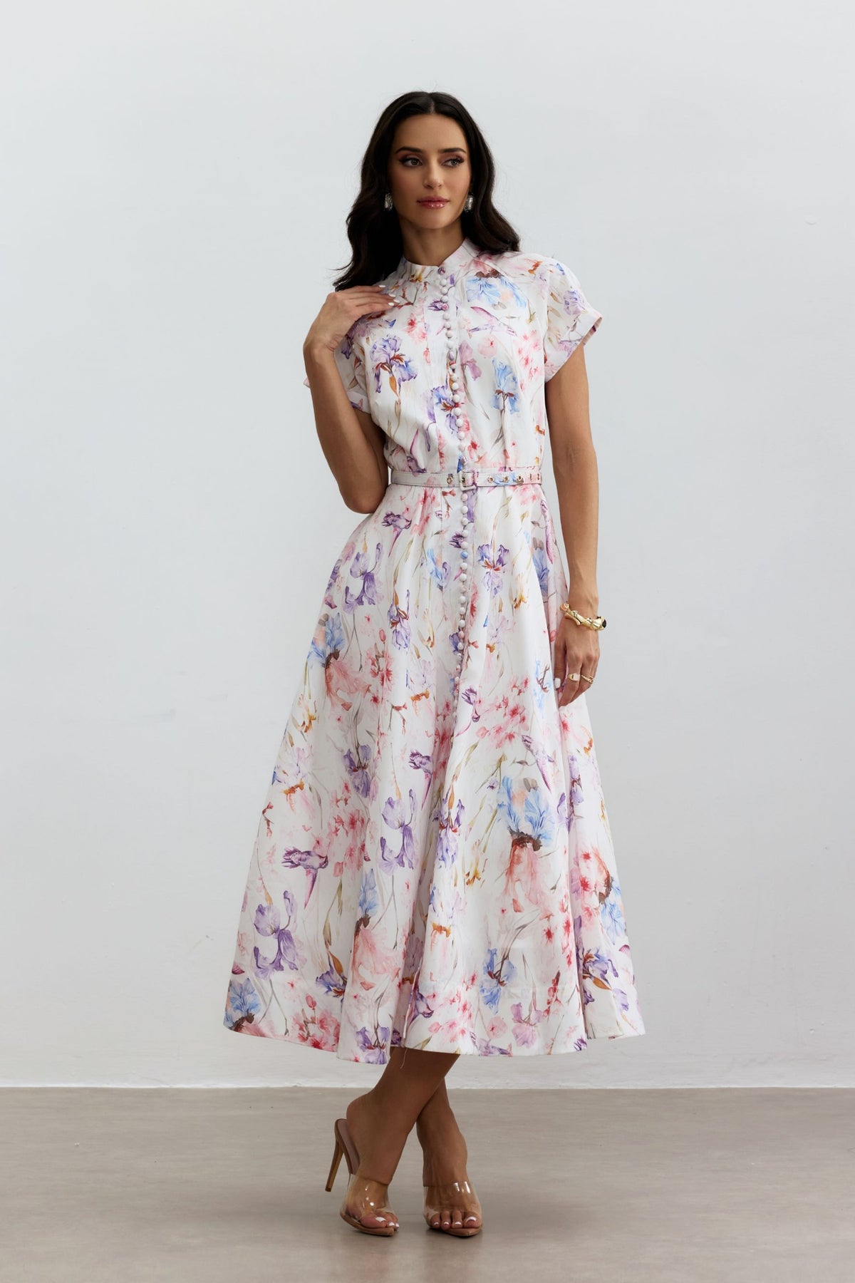 Muriel Floral Print Short Sleeveless Midi Dress