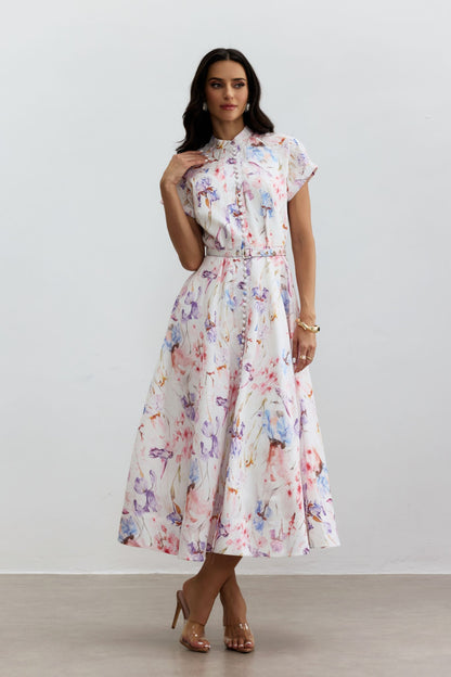 Muriel Floral Print Short Sleeveless Midi Dress