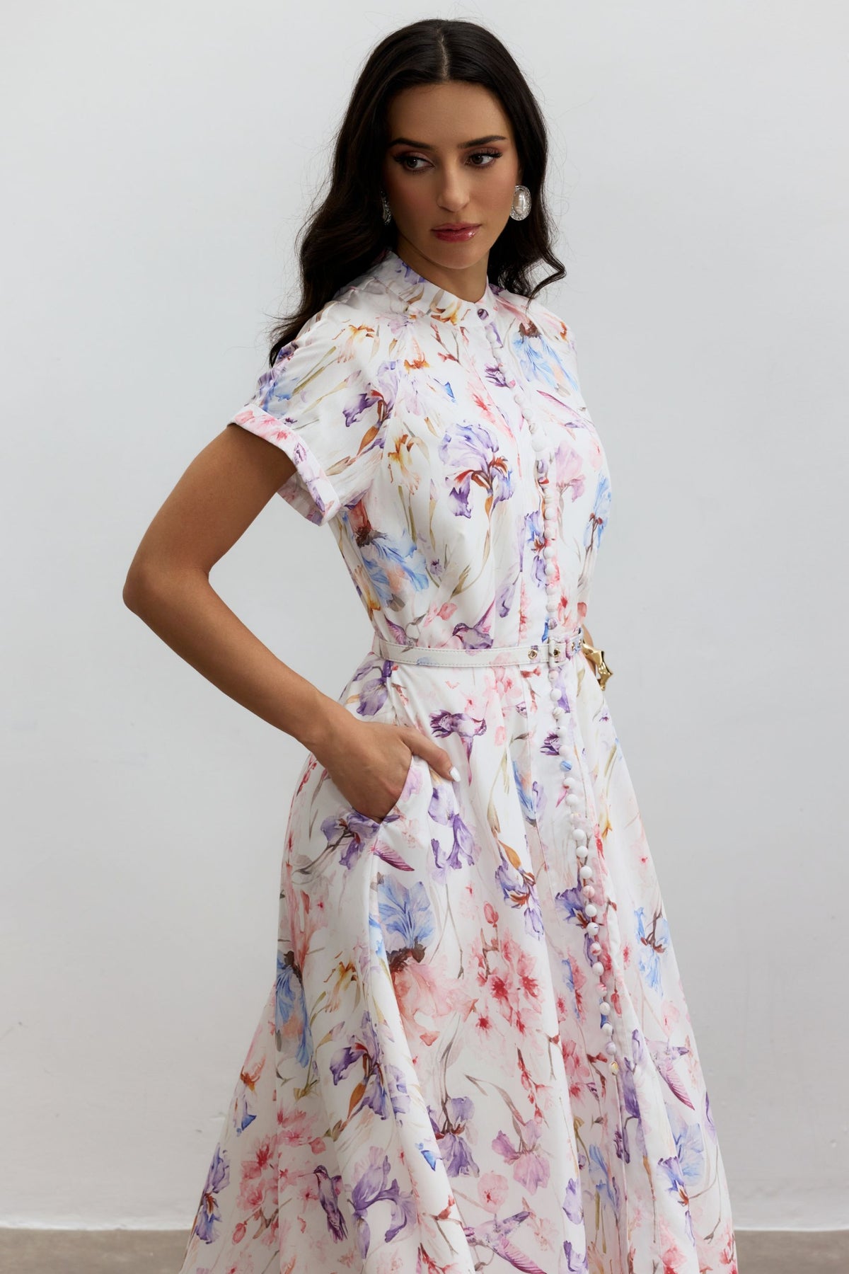 Muriel Floral Print Short Sleeveless Midi Dress