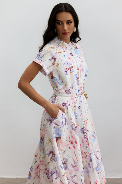 Muriel Floral Print Short Sleeveless Midi Dress