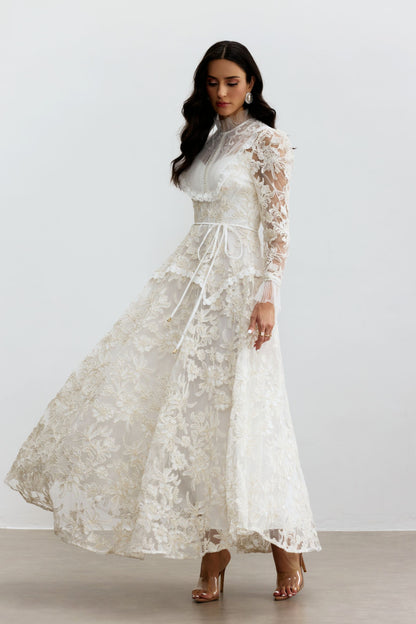 Alice Floral Lace Mock Neck Maxi Dress