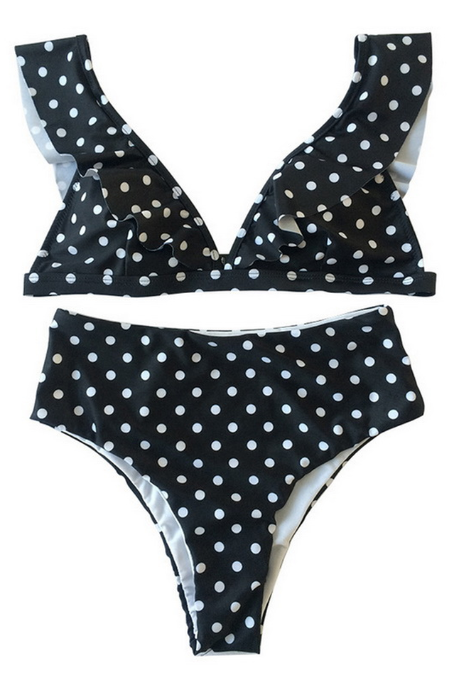 Polka Dot High Waist Ruffle Bikini