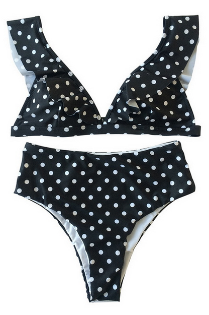 Polka Dot High Waist Ruffle Bikini