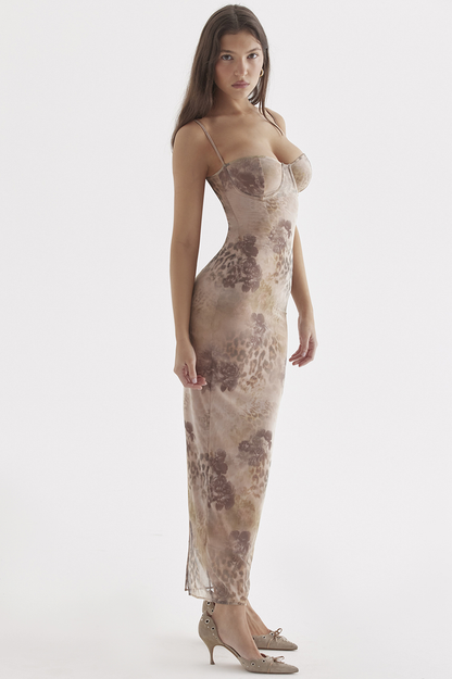 Cream Floral Print Maxi Dress