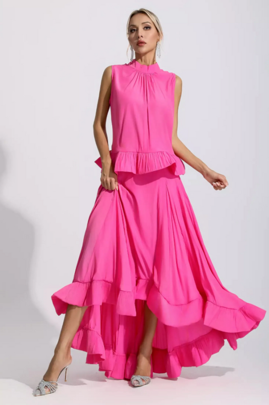Elaine Pink Sleeveless Ruffle Mermaid Set