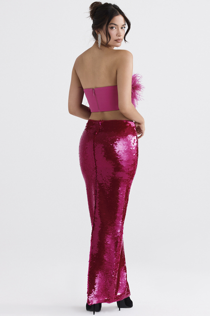 Alexis Feather Top + Sequined Skirt Set