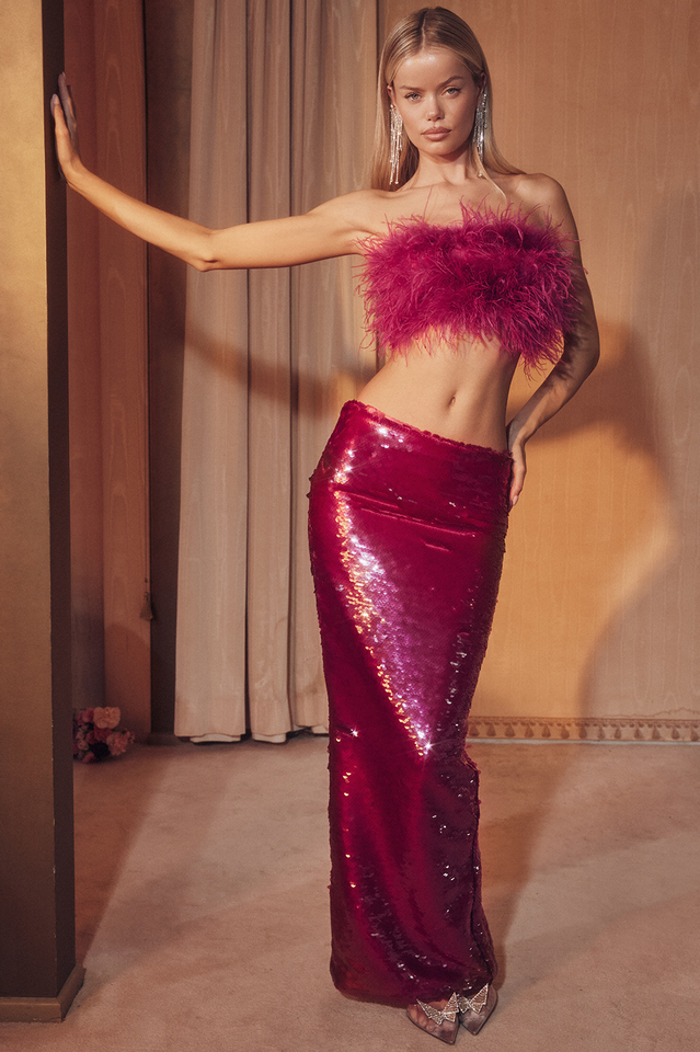 Alexis Feather Top + Sequined Skirt Set