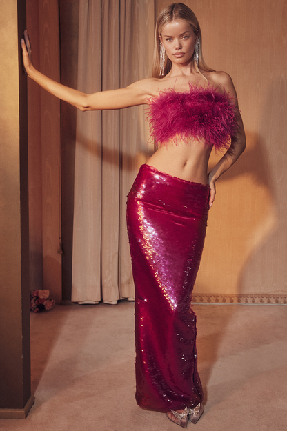 Alexis Feather Top + Sequined Skirt Set